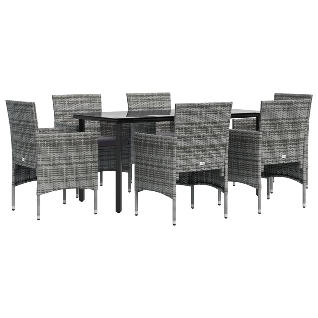 7 Pcs conjunto de jantar p/ jardim c/ almofadões cinza e preto