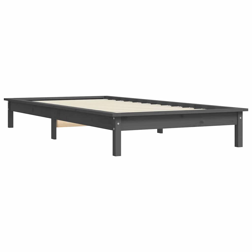 Estrutura de cama 90x200 cm pinho maciço cinzento