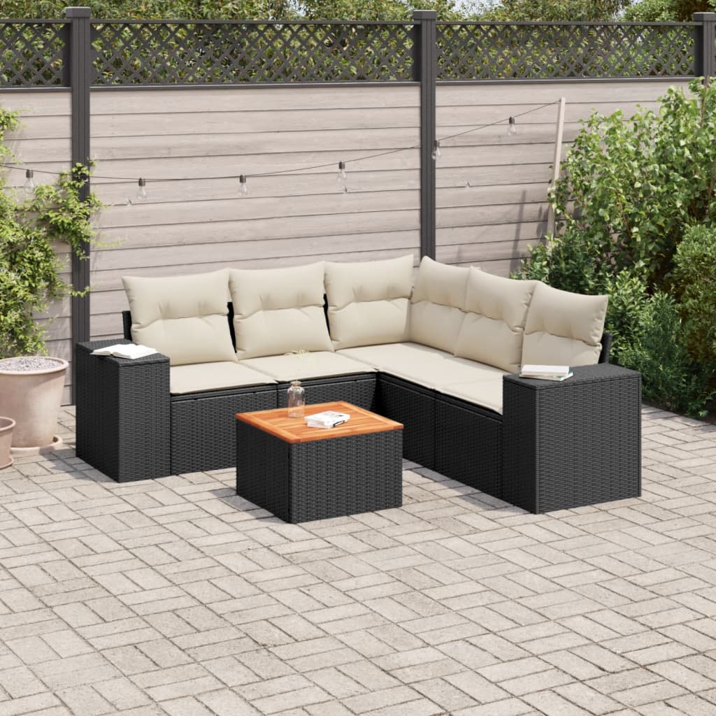 6 Pcs conjunto sofás de jardim c/ almofadões vime PE preto