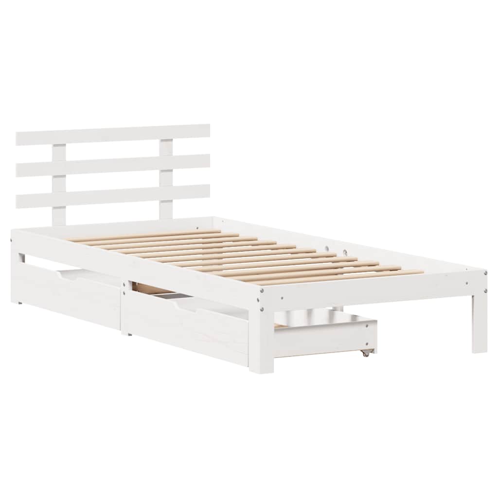 Estrutura de cama c/ gavetas 90x200 cm pinho maciço branco