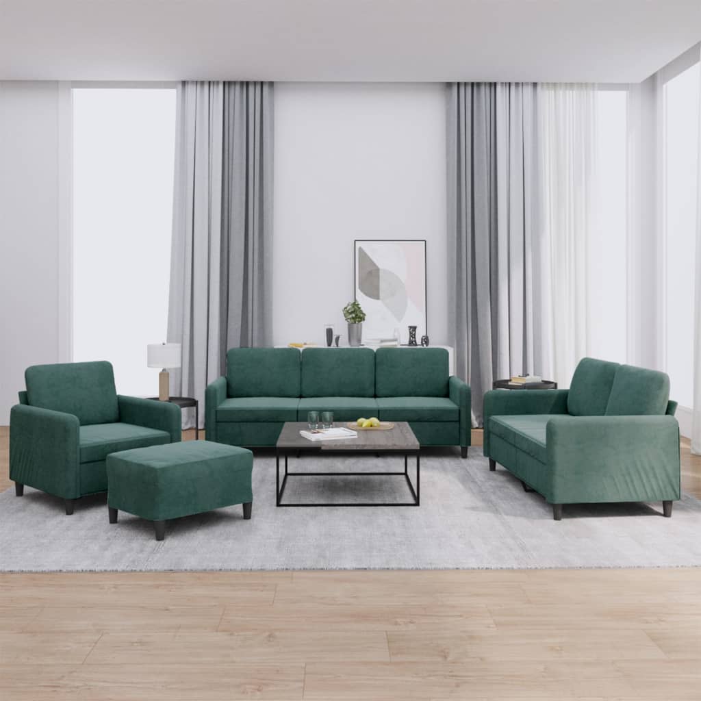 4 Pcs conjunto de sofás veludo verde-escuro