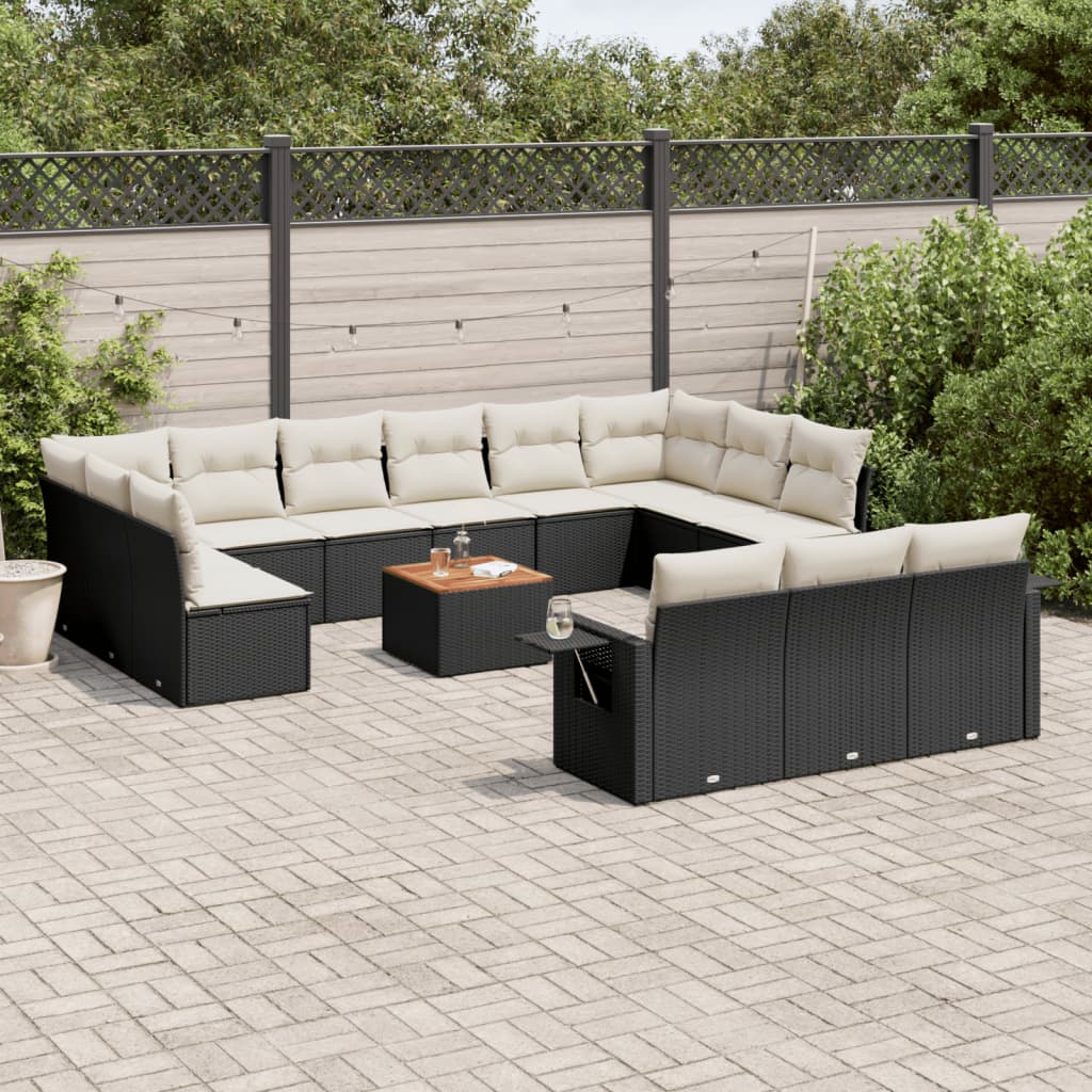 14 Pcs conjunto de sofás p/ jardim c/ almofadões vime PE preto