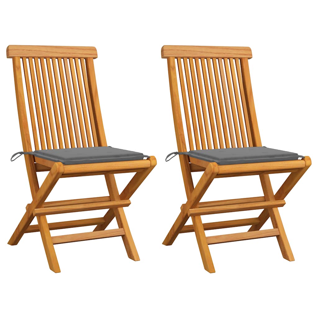 Cadeiras de jardim c/ almofadões cinzentos 2 pcs teca maciça