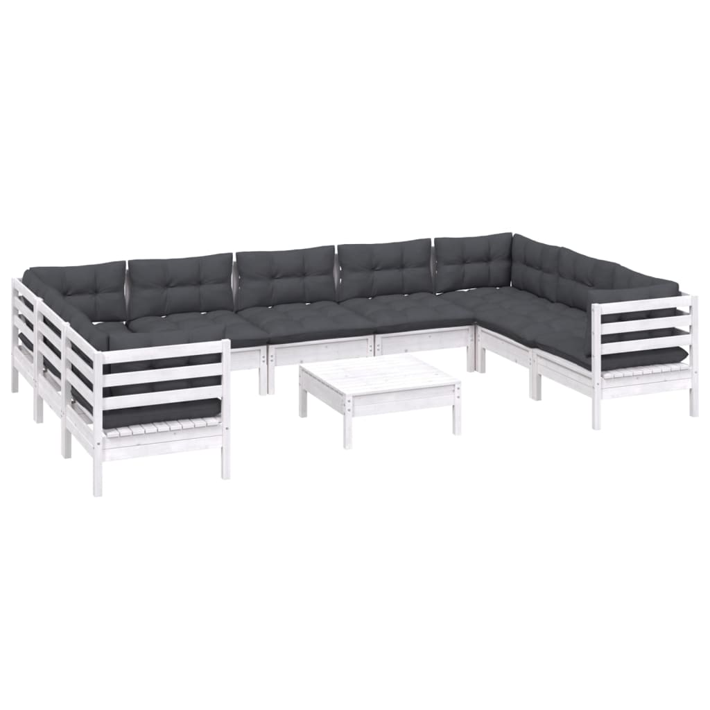 10 Pcs conjunto lounge de jardim c/ almofadões pinho branco