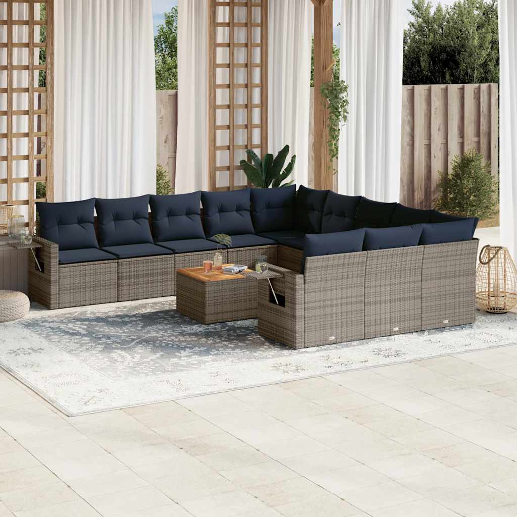 Conjunto de sofá de jardim com 12 peças e almofadas em rattan sintético cinza