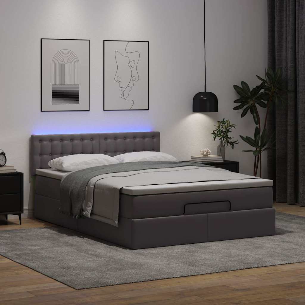 Cama otomana com colchões & leds 140x200 cm couro artificial