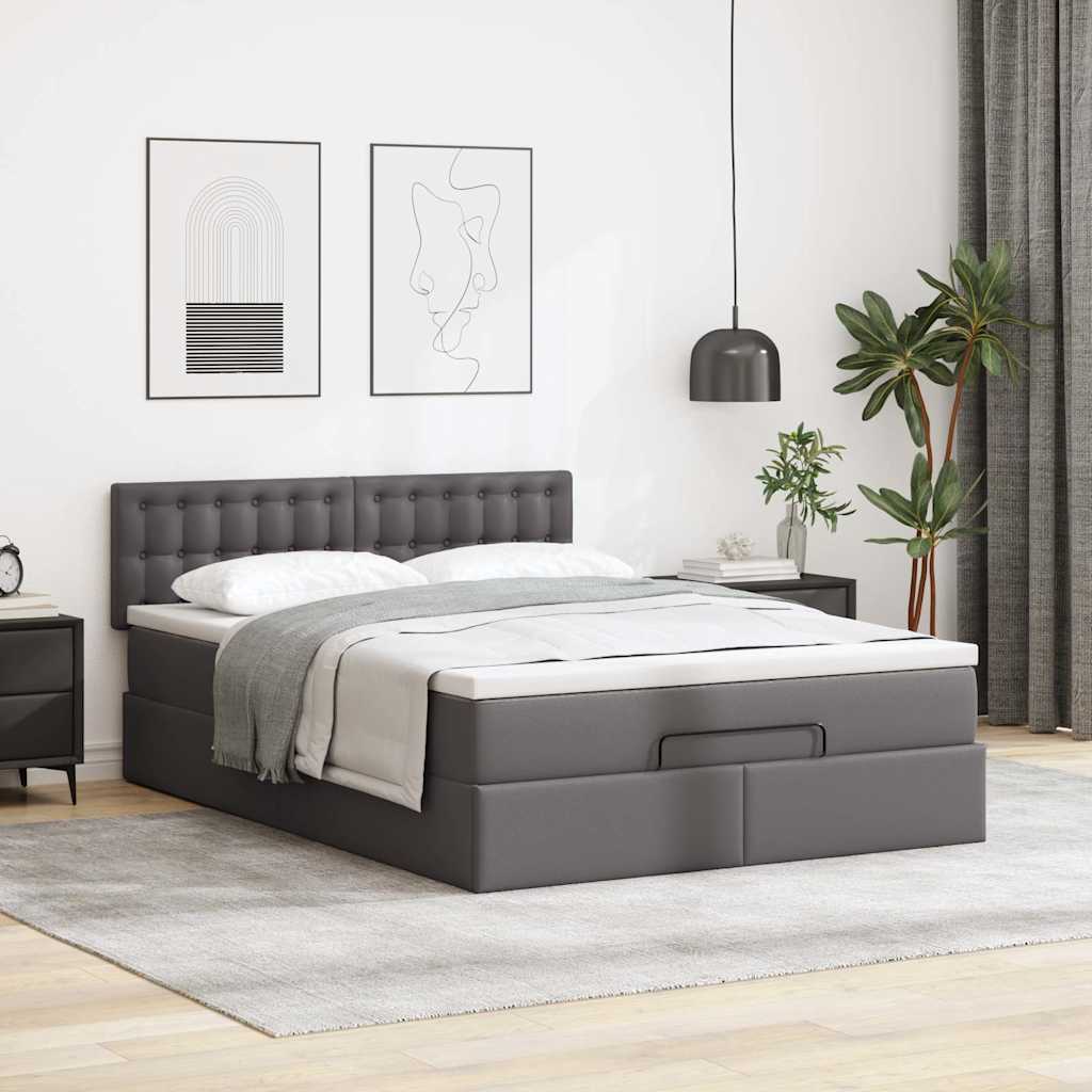 Cama otomana com colchões & leds 140x200 cm couro artificial