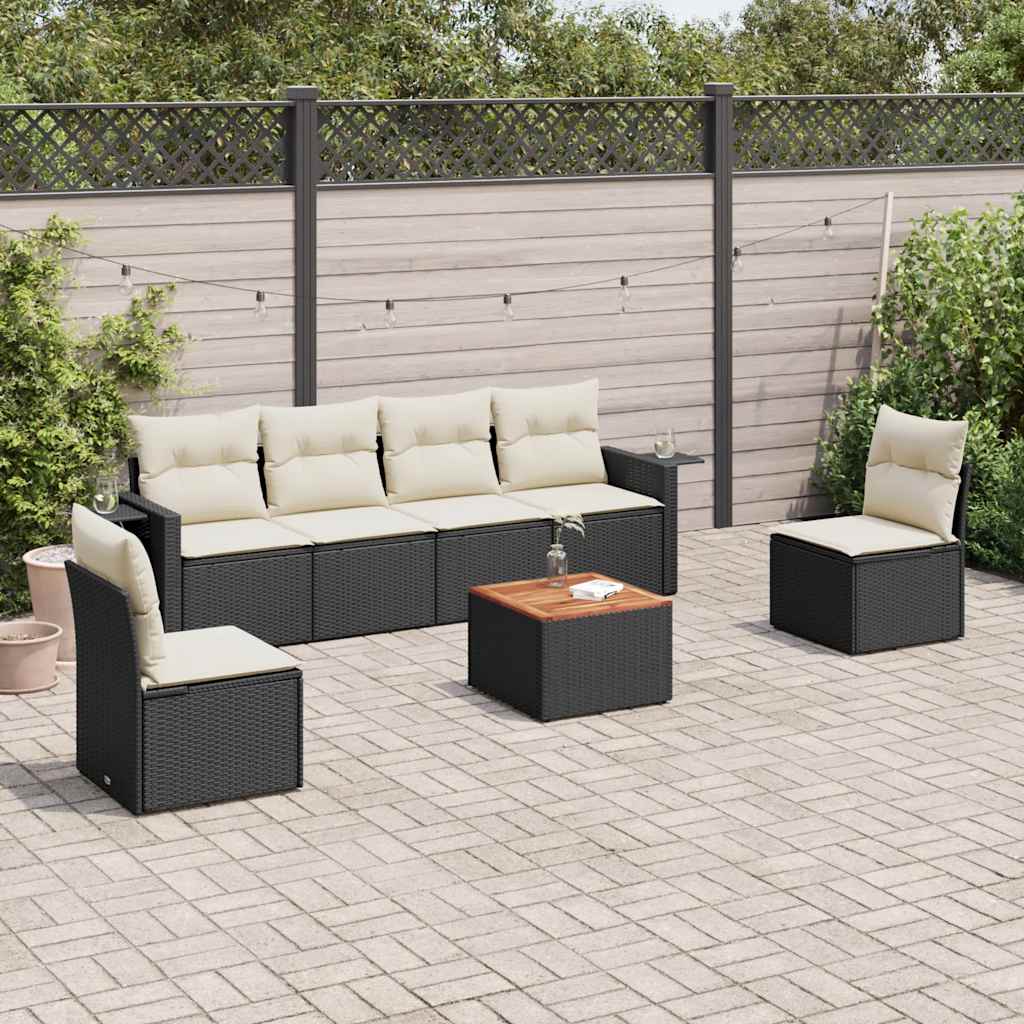 7 Pcs conjunto de sofás p/ jardim c/ almofadões vime PE preto