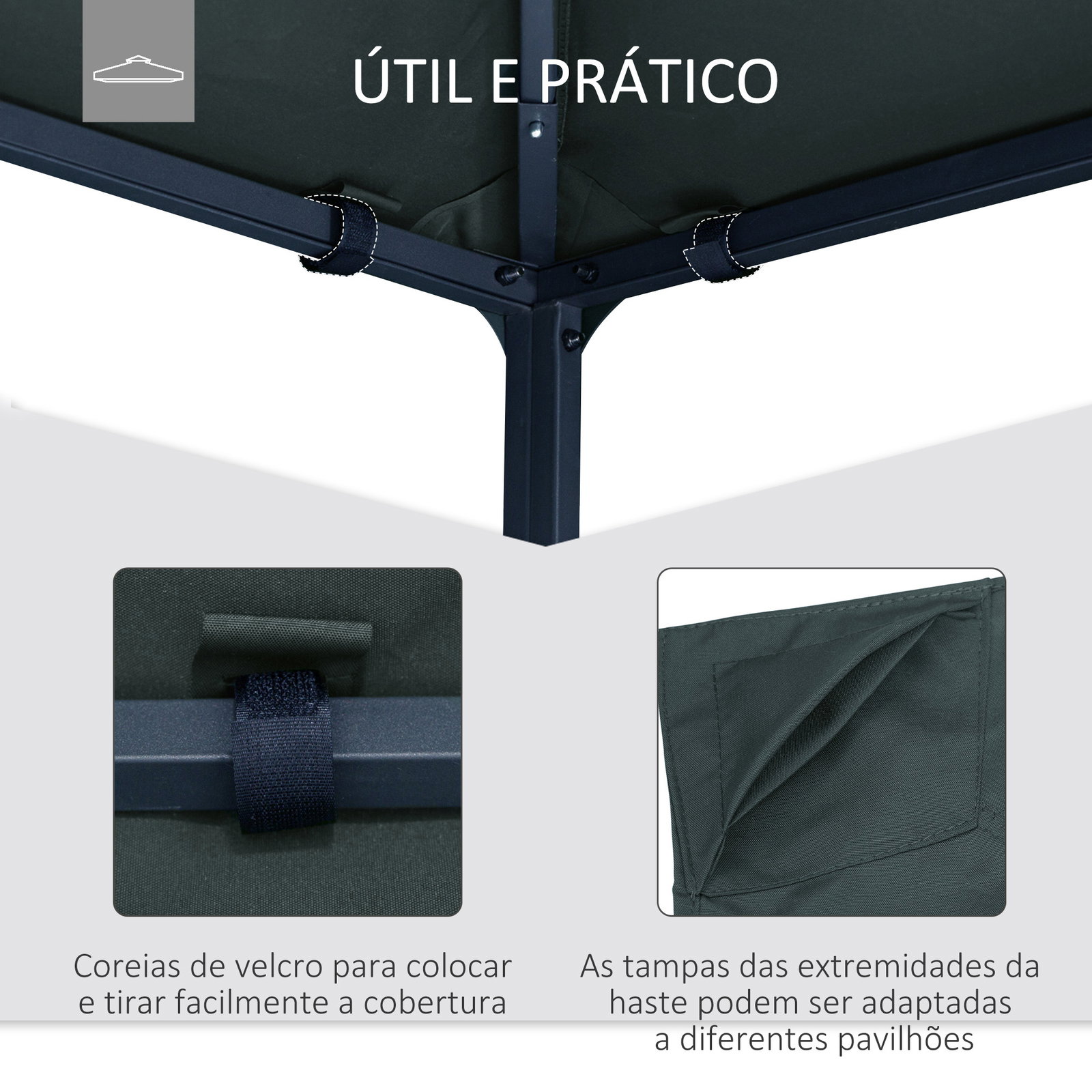 Toldo de Substituição de 3x3m para Pérgola de Jardim com 8 Orifícios de Drenagem e Ventilação Cinza
