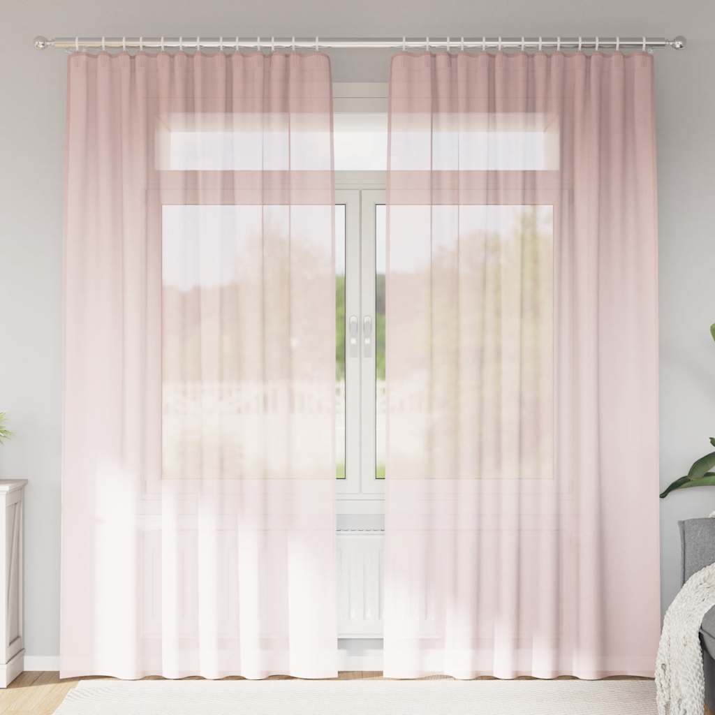 Cortinas de voile com bolsos para varão 2 pcs rosa-claro
