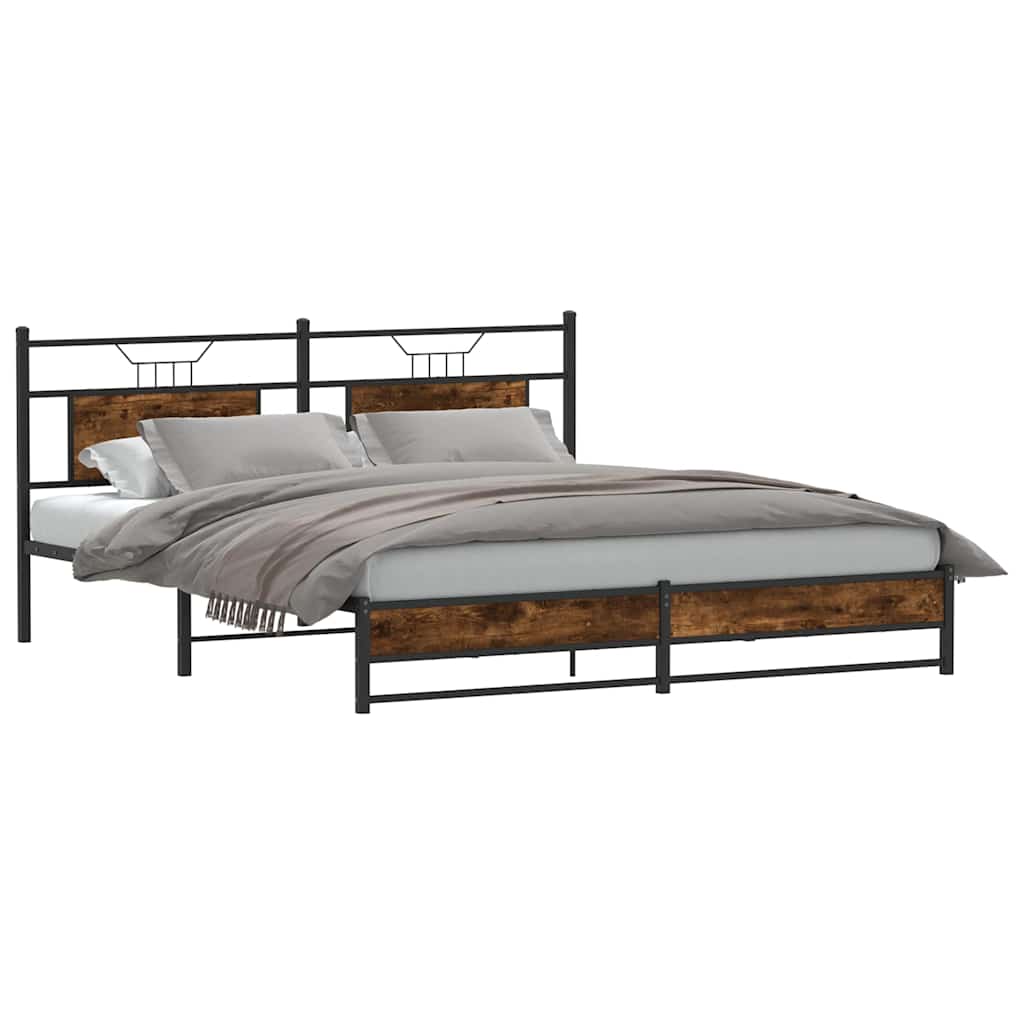 Estrutura de cama sem colchão 180x200cm metal carvalho fumado