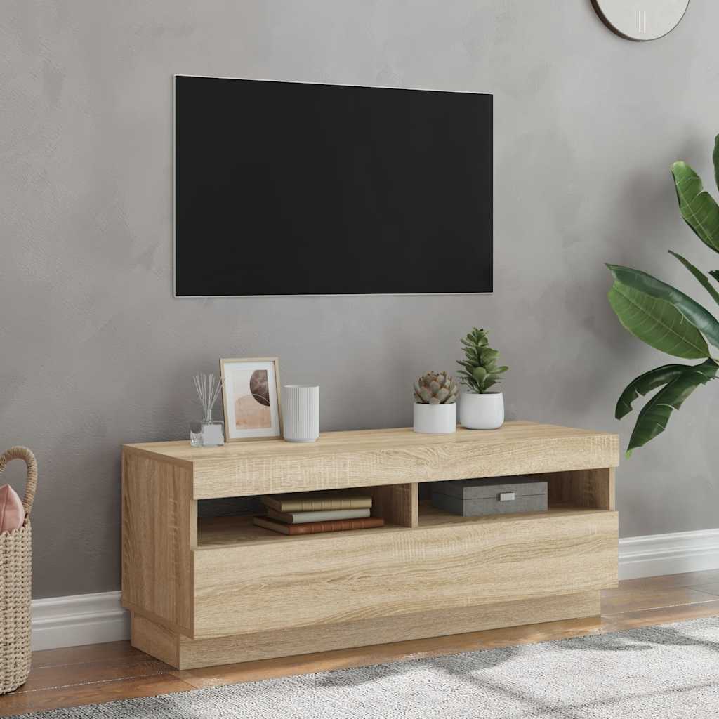 Móvel de TV com luzes LED 100x35x40 cm carvalho sonoma