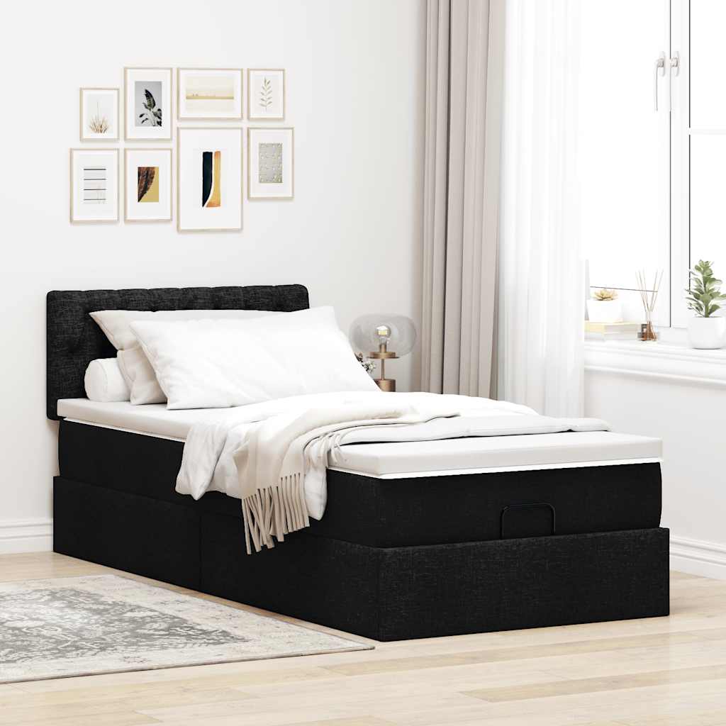 Cama otomana com colchão 90x200 cm tecido preto