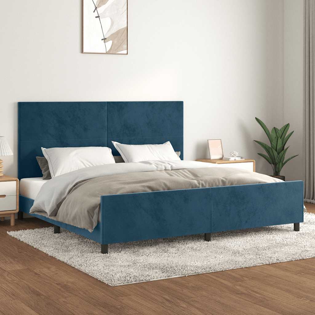 Estrutura de cama sem colchão 200x200 cm veludo azul-escuro