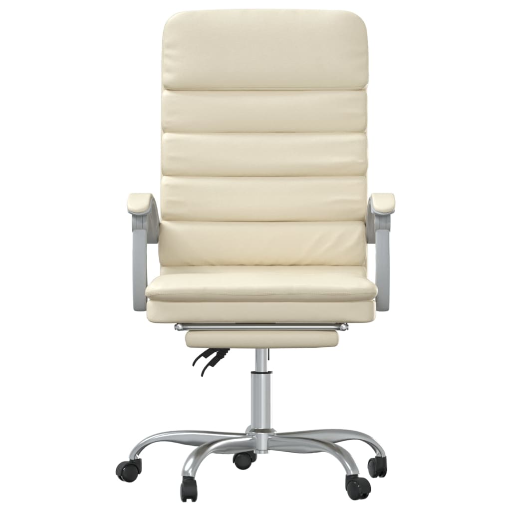 Cadeira escritório massagens reclinável couro artificial creme