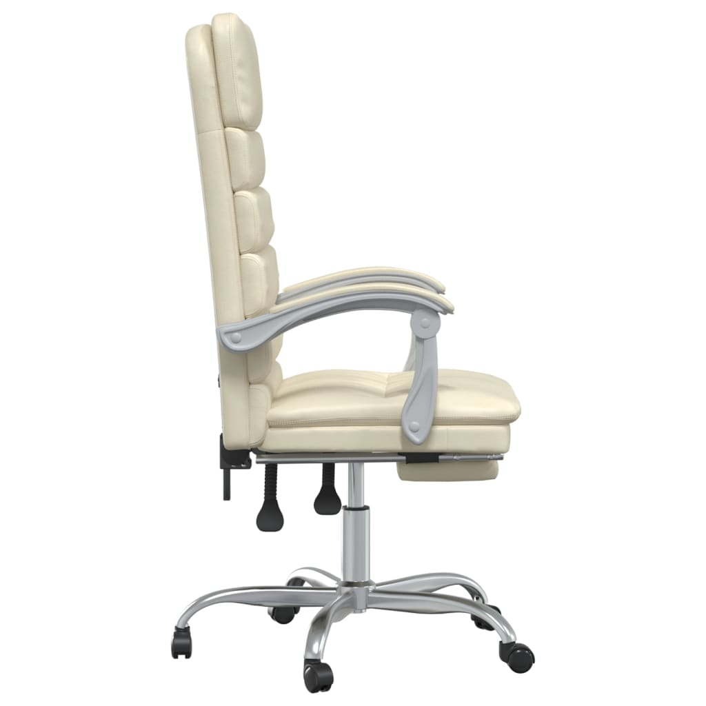 Cadeira escritório massagens reclinável couro artificial creme