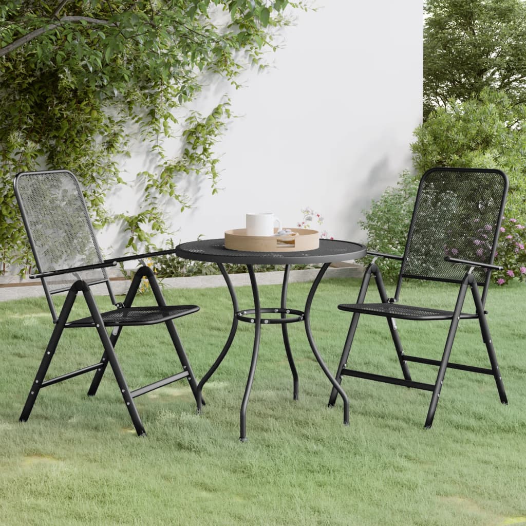 3 Pcs conj. de jantar p/ jardim malha metal expandido antracite