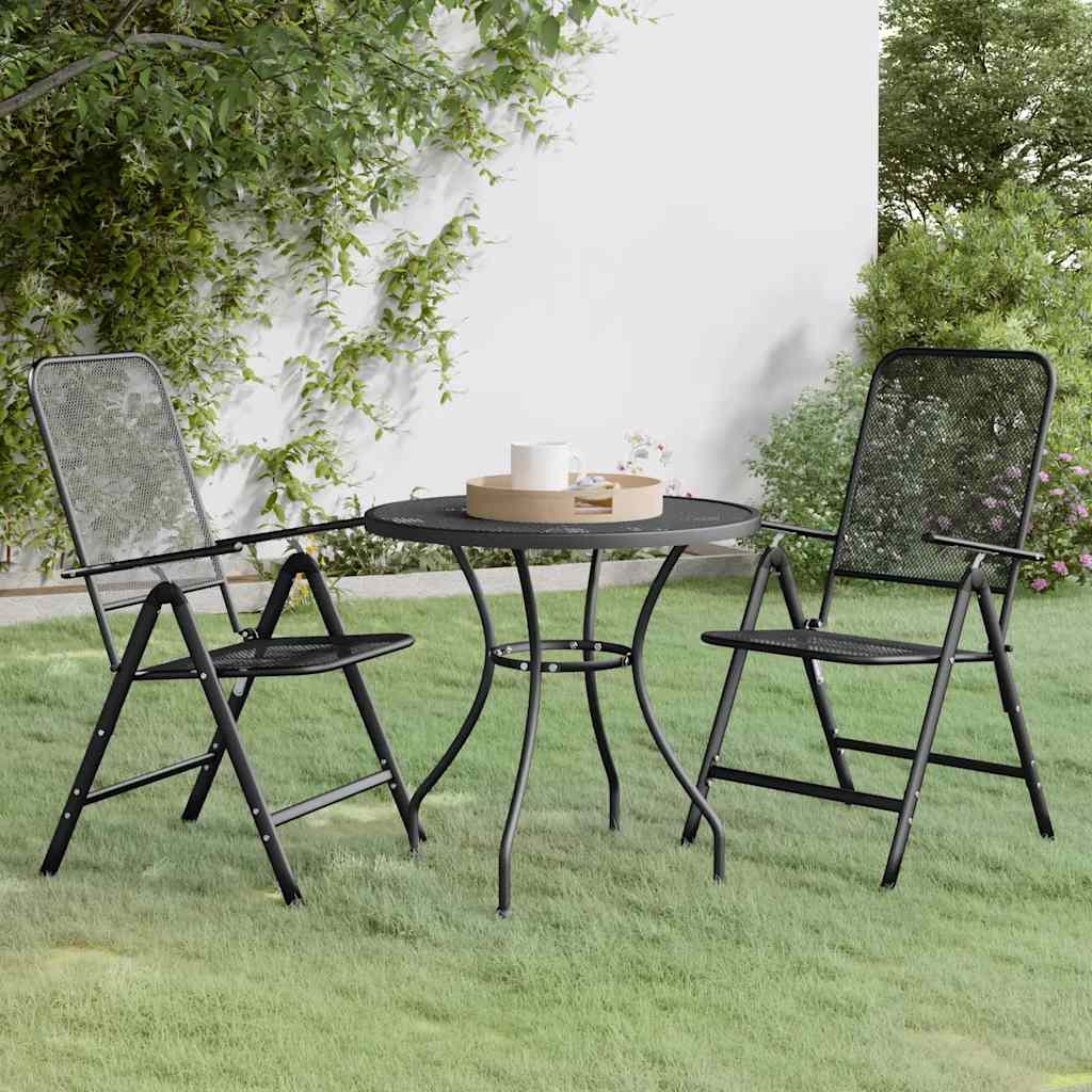3 Pcs conj. de jantar p/ jardim malha metal expandido antracite