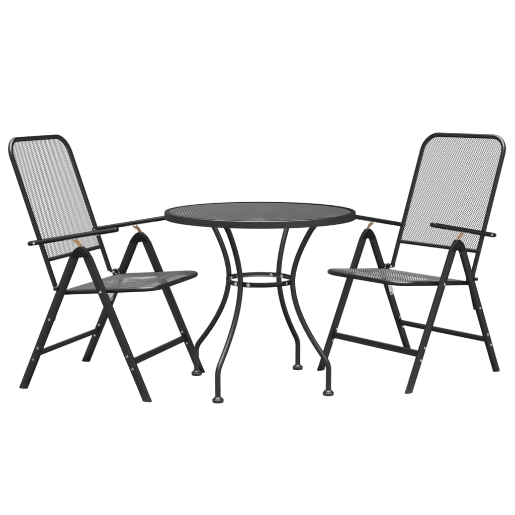 3 Pcs conj. de jantar p/ jardim malha metal expandido antracite