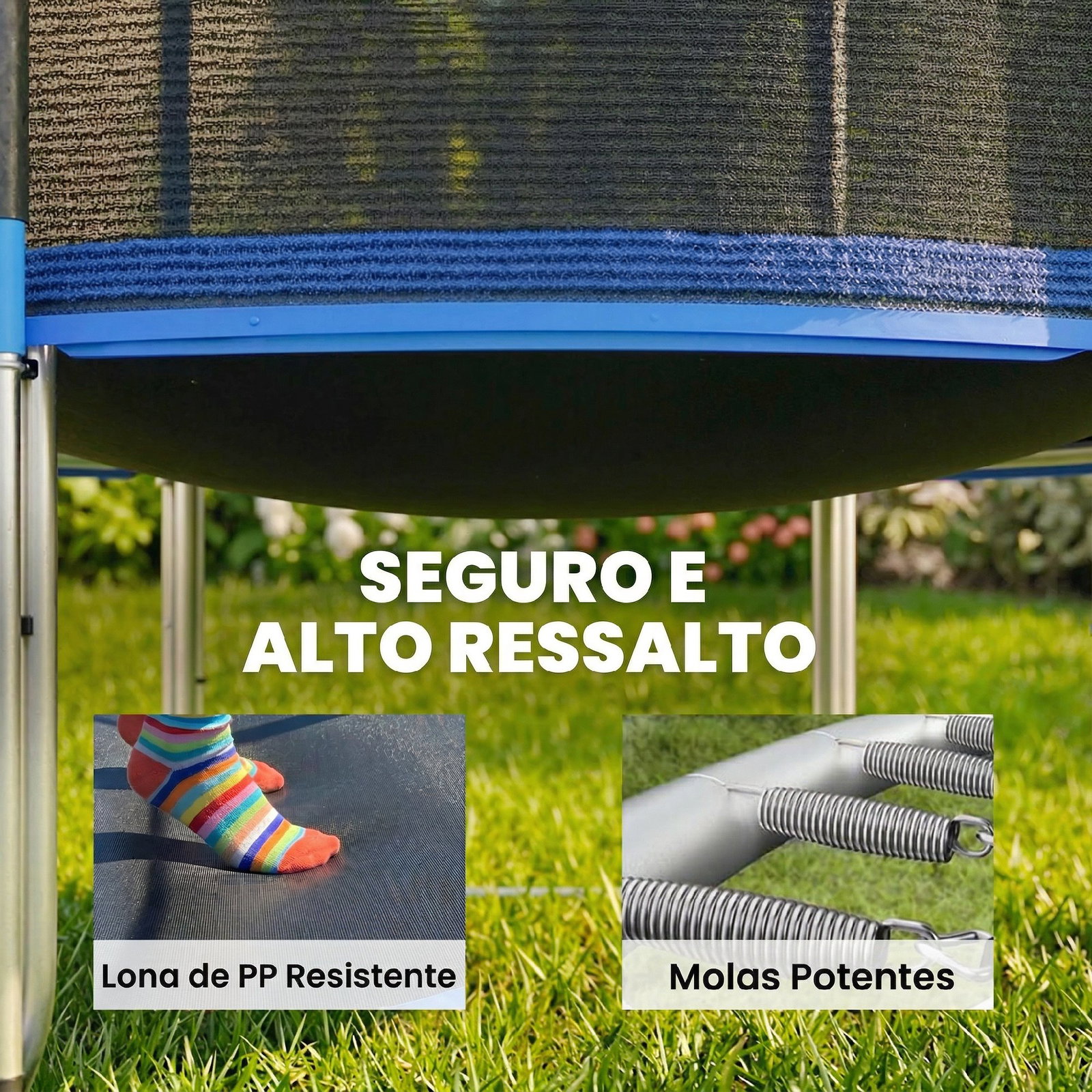 Trampolim para crianças exterior ø305 cm com rede de segurança escada acolchoamento de molas azul