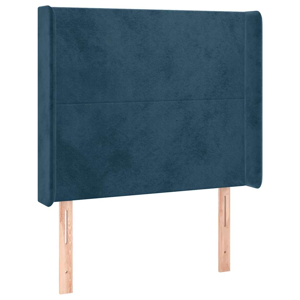 Cabeceira cama c/ luzes LED veludo 103x16x118/128cm azul-escuro