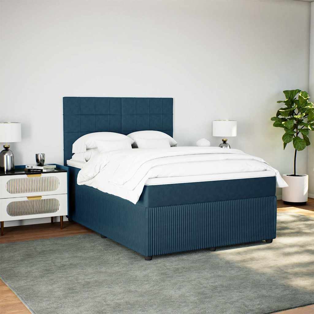 Cama com molas/colchão 140x200 cm veludo azul-escuro