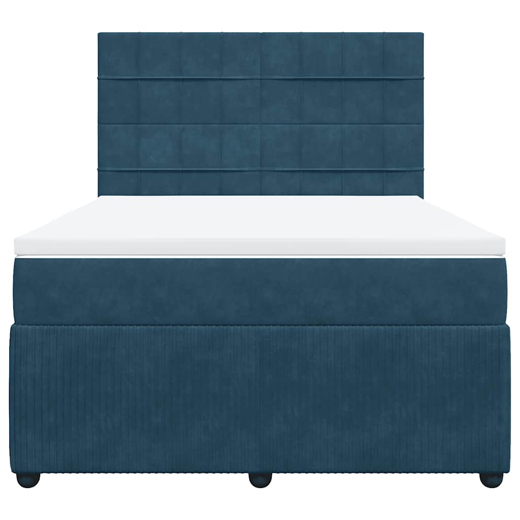 Cama com molas/colchão 140x200 cm veludo azul-escuro