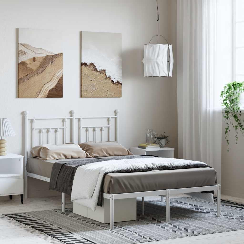 Estrutura de cama com cabeceira 135x190 cm metal branco