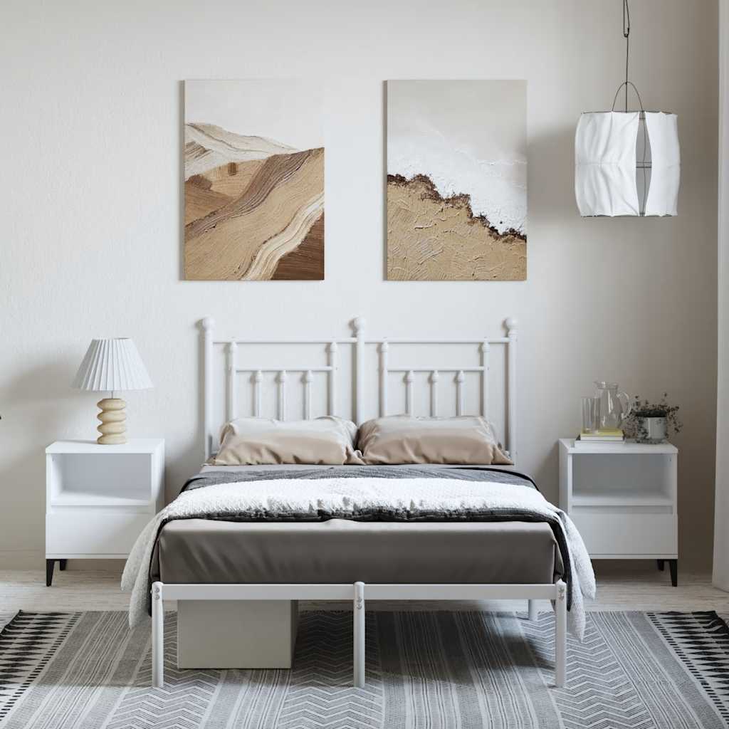 Estrutura de cama com cabeceira 135x190 cm metal branco