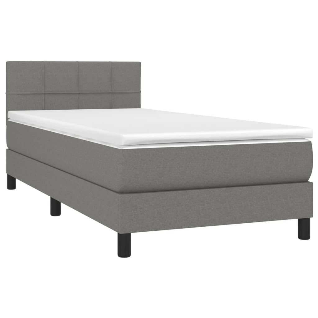 Cama box spring c/ colchão e LED 100x200 cm tecido cinza-escuro