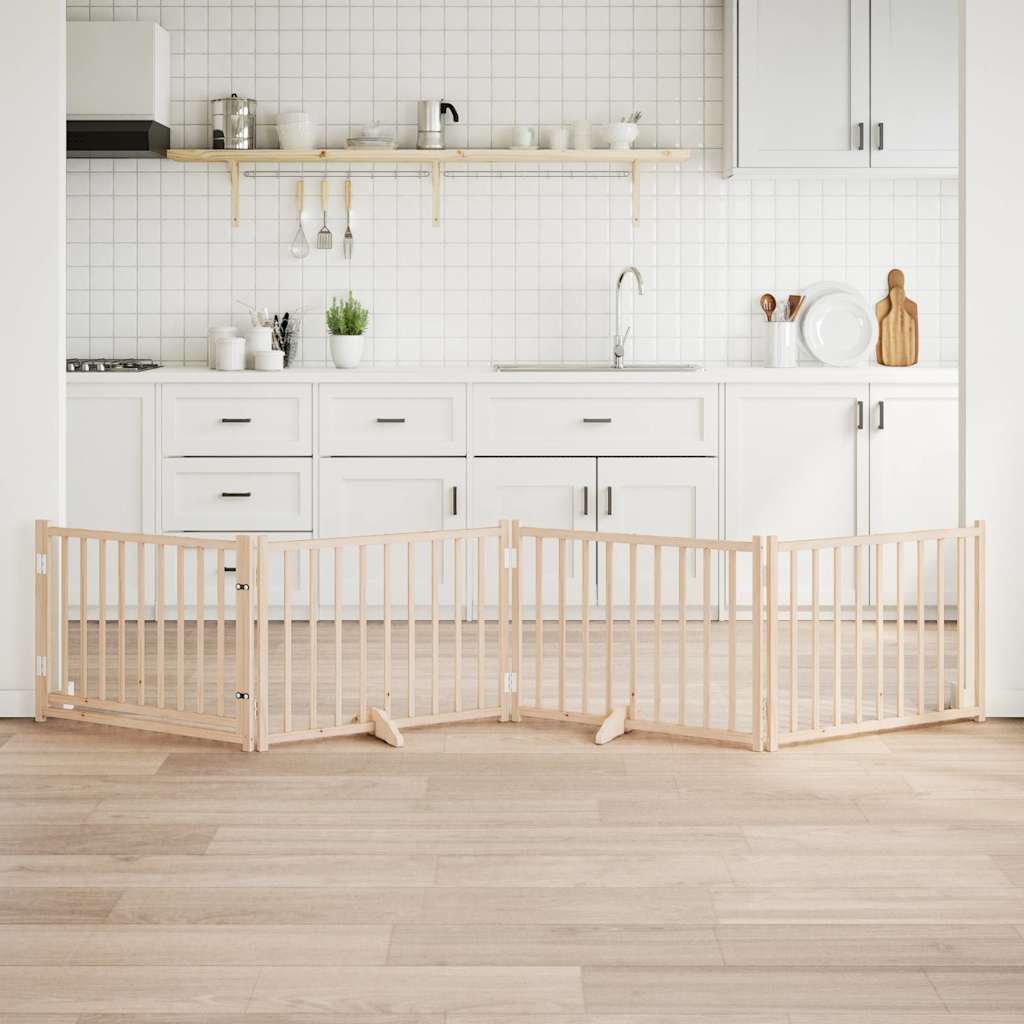 Portão p/ cães com porta dobrável 4 painéis 320 cm abeto maciço