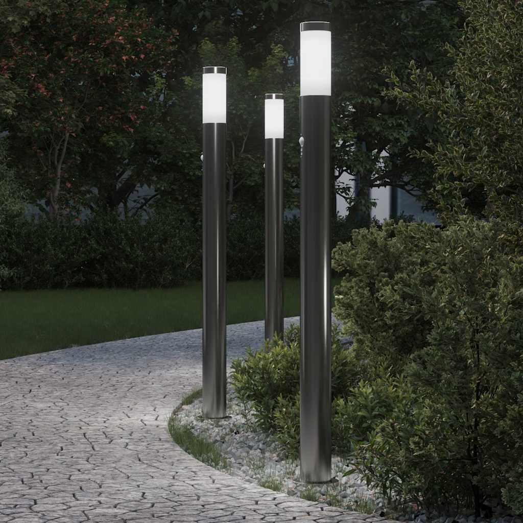 Luminárias de balizamento com sensor, 3 unidades, 110 cm, aço inoxidável, IP44