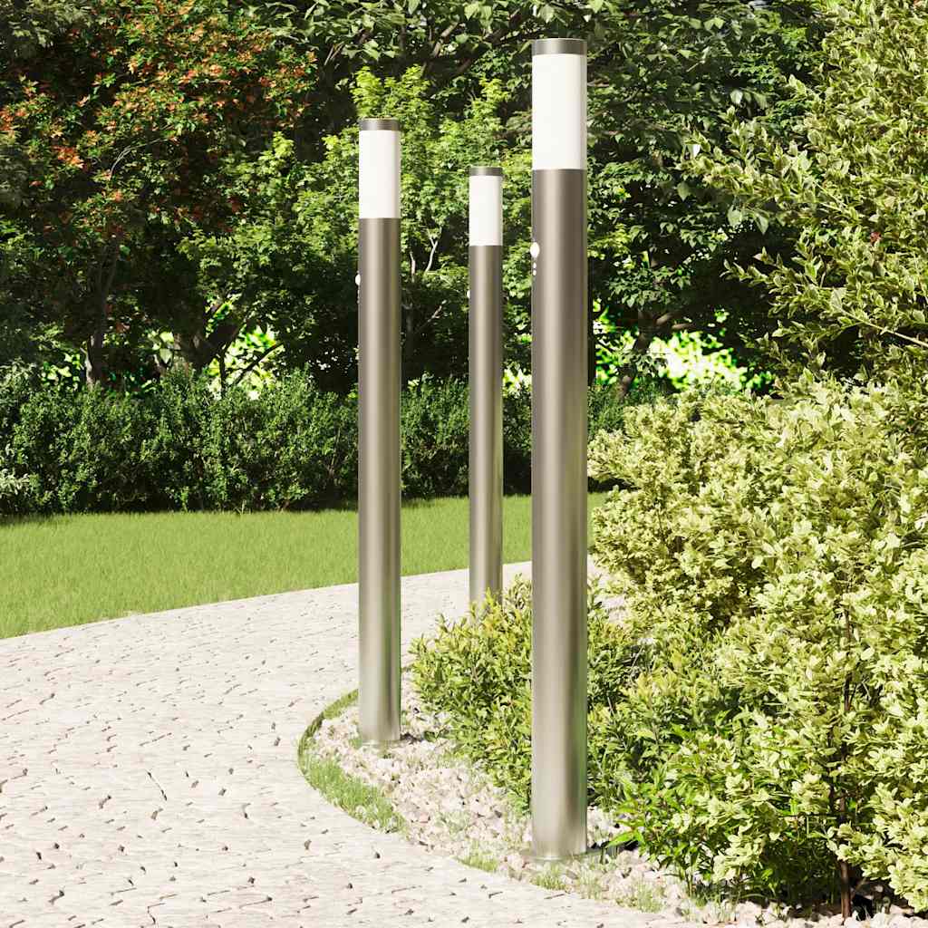 Luminárias de balizamento com sensor, 3 unidades, 110 cm, aço inoxidável, IP44