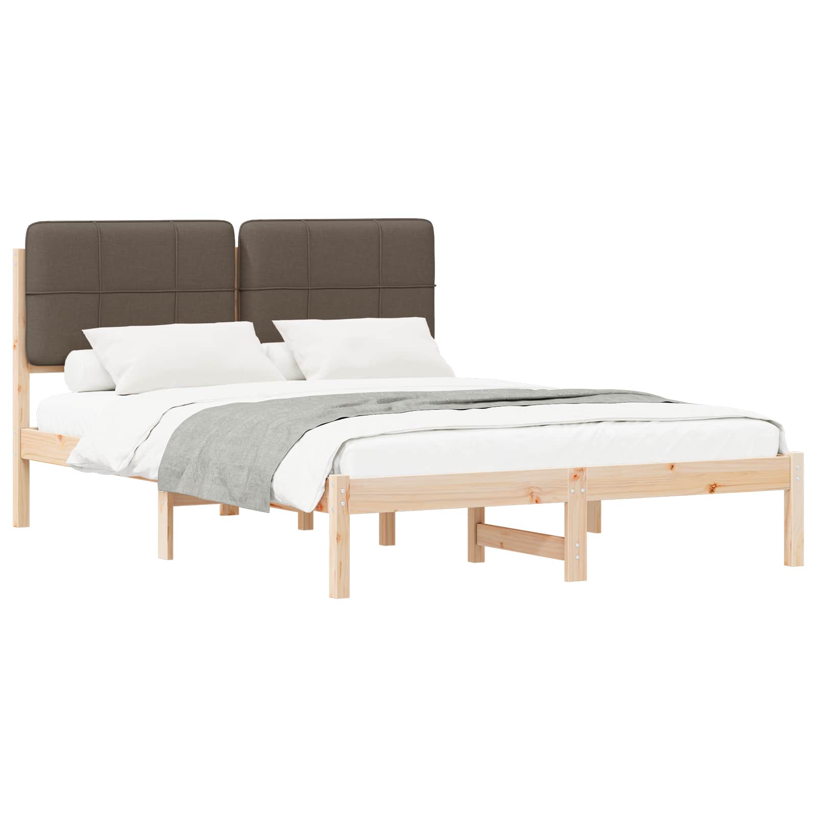 Estrutura de cama com cabeceira estofada cinzento-acastanhado