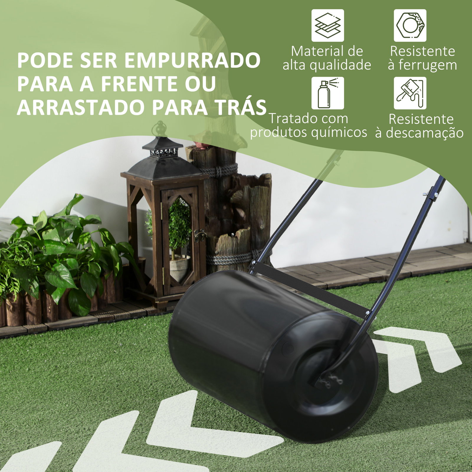 Rolo de Jardim 38L de Aço preenchido com água ou Areia Φ32x50cm Cabo destacável