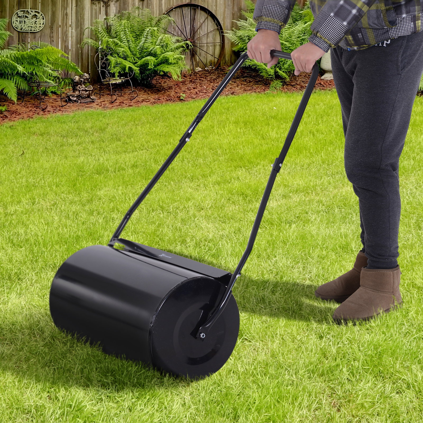 Rolo de Jardim 38L de Aço preenchido com água ou Areia Φ32x50cm Cabo destacável