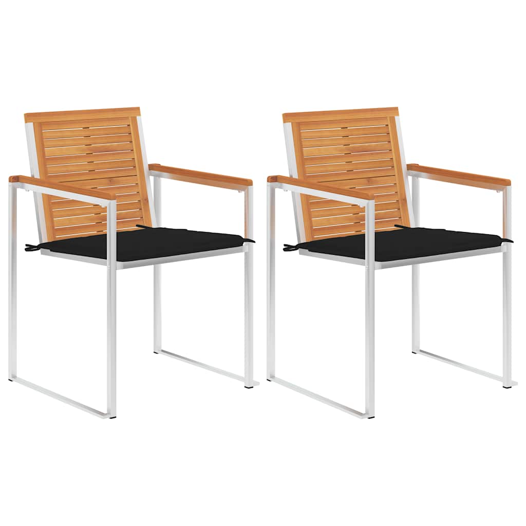 Cadeiras de jardim com almofadões 2 pcs acácia maciça e aço