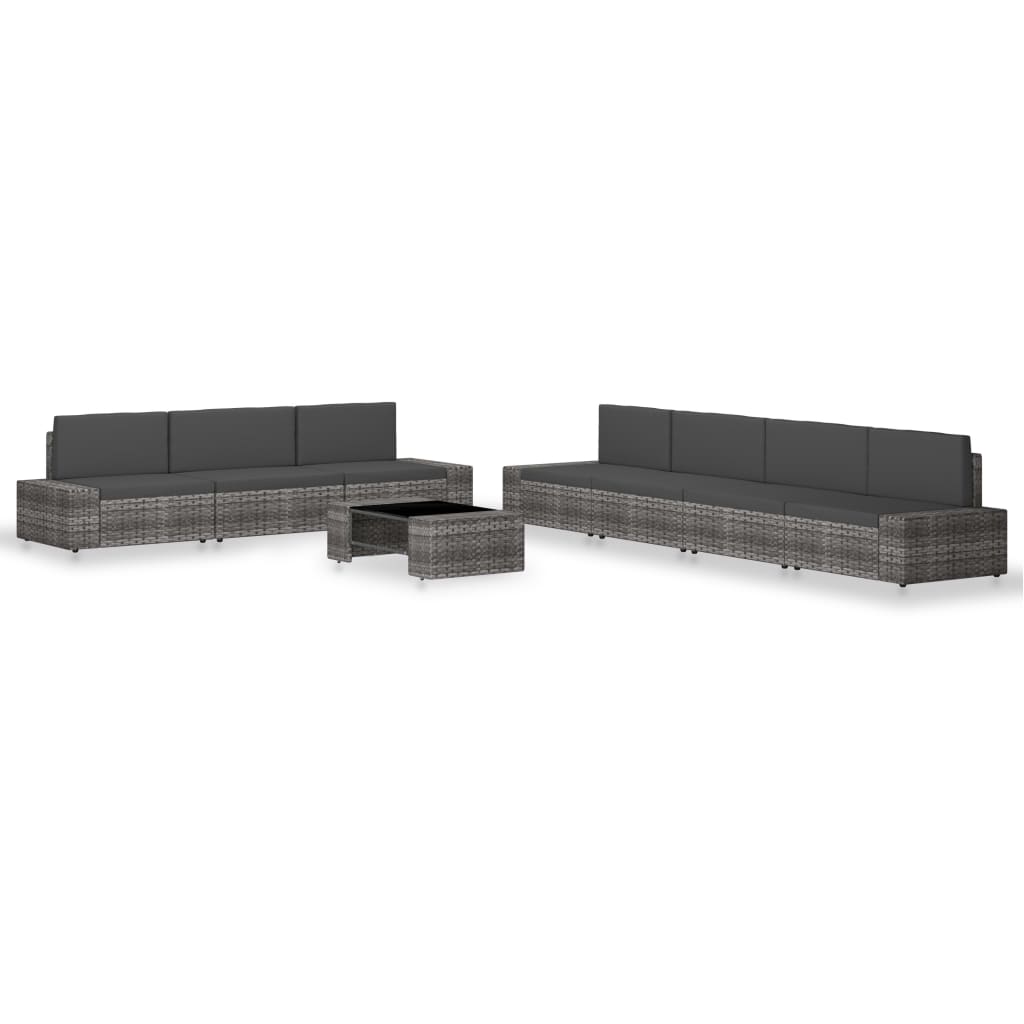 8 Pcs conjunto lounge de jardim vime PE cinzento