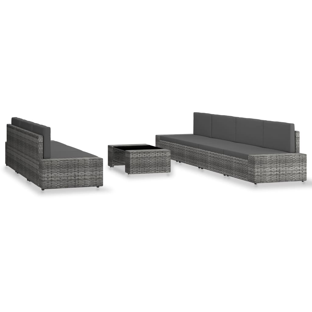 8 Pcs conjunto lounge de jardim vime PE cinzento