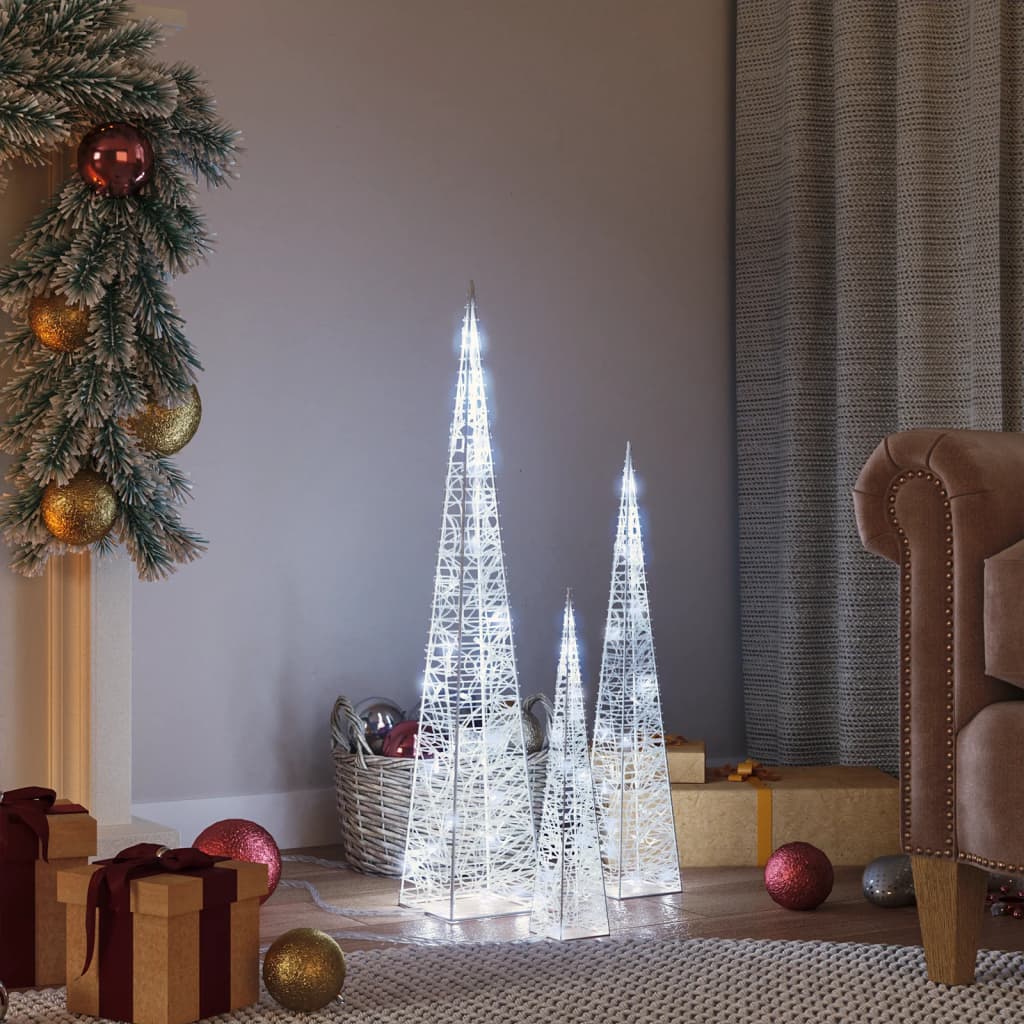 Conj. cones decorativos c/ leds branco frio acrílico 30/45/60cm