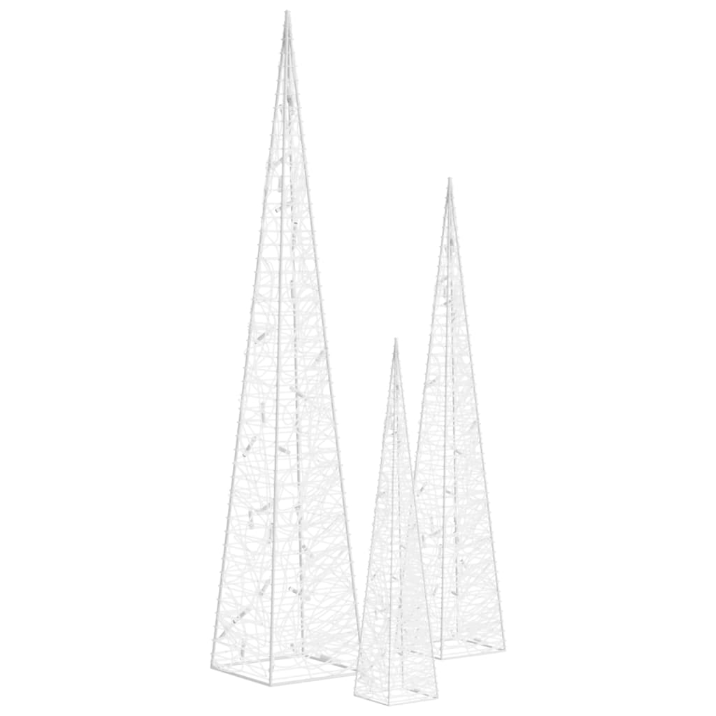 Conj. cones decorativos c/ leds branco frio acrílico 30/45/60cm