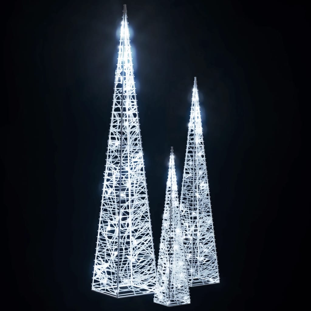 Conj. cones decorativos c/ leds branco frio acrílico 30/45/60cm