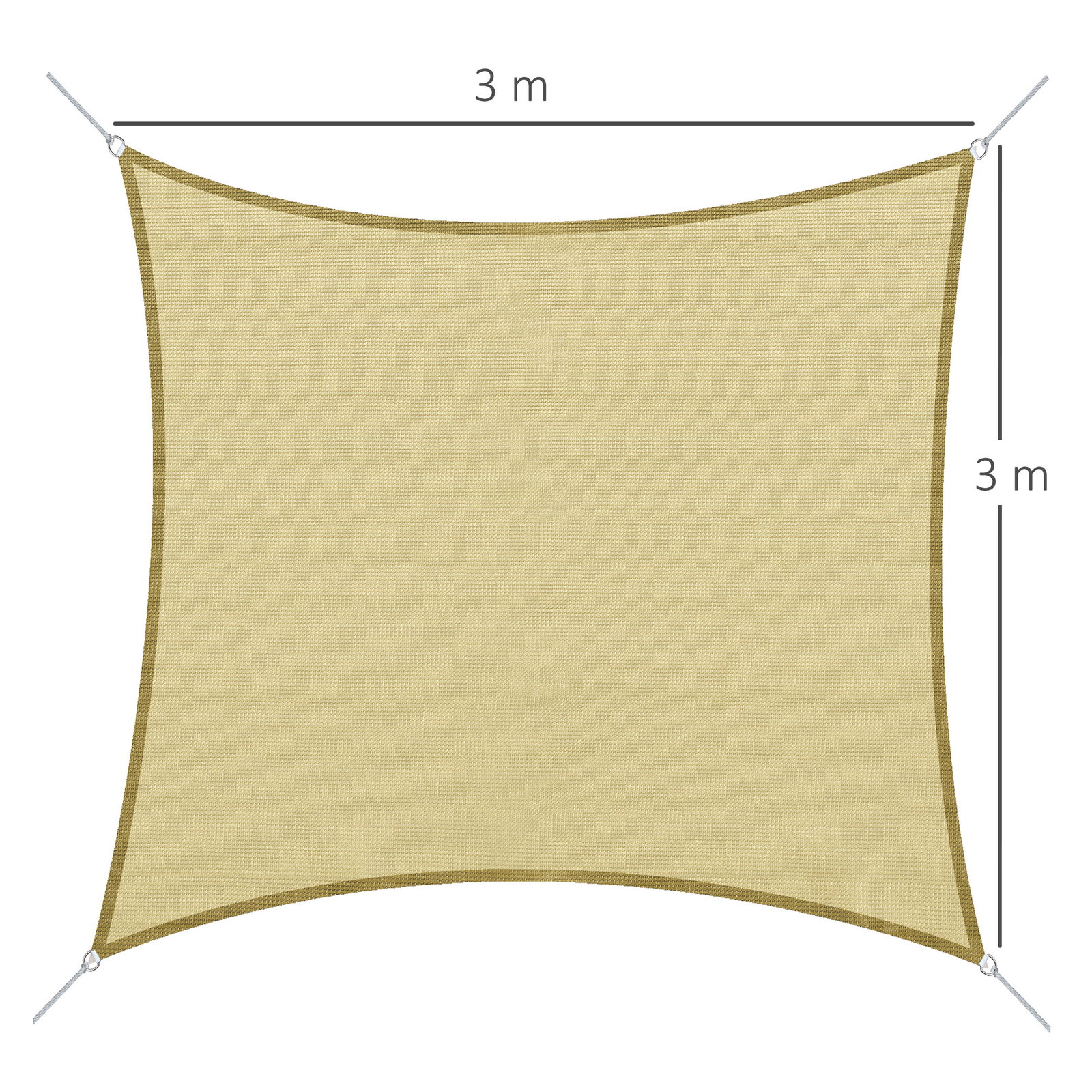 Vela de Sombra Quadrado 3x3 m Toldo Vela de HDPE com Proteção UV Aneis em Forma de D e Cordas para Jardim Pátio Piscina Areia