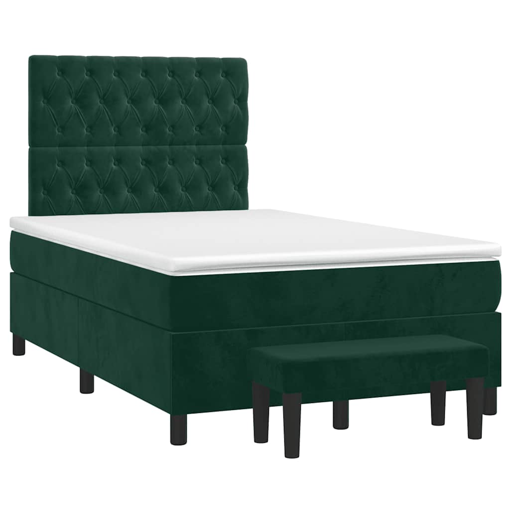 Cama boxspring com colchão 120x200 cm veludo verde-escuro