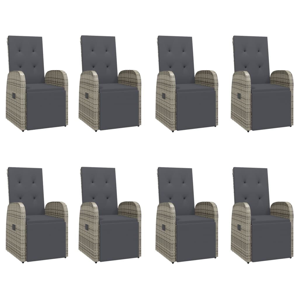 9 Pcs conjunto de jantar p/ jardim c/ almofadões vime PE cinza
