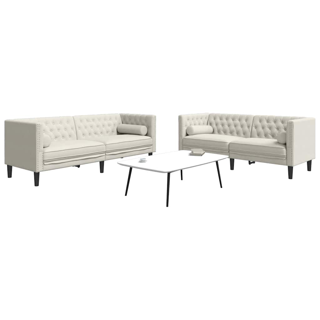 2 Pcs conjunto de sofás chesterfield com rolos veludo creme