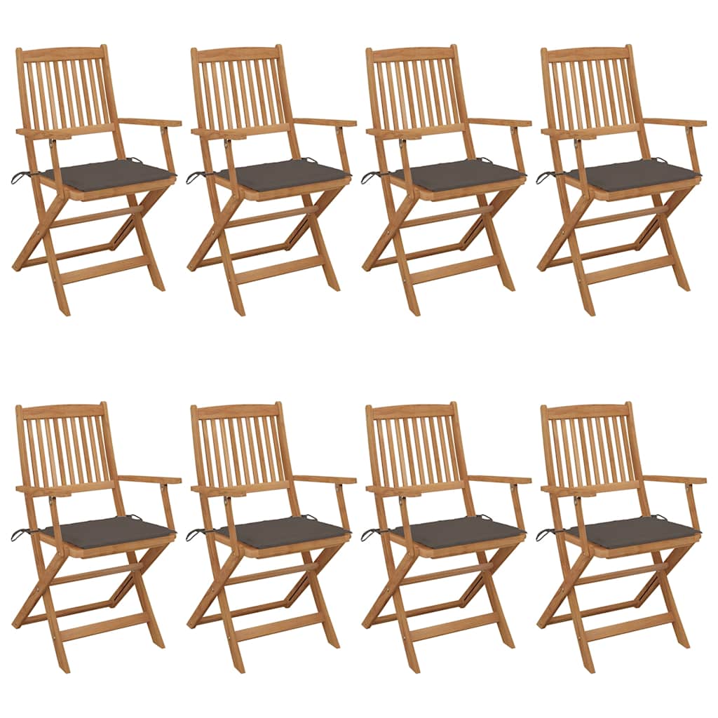Cadeiras de jardim dobráveis 8 pcs c/ almofadões acácia maciça