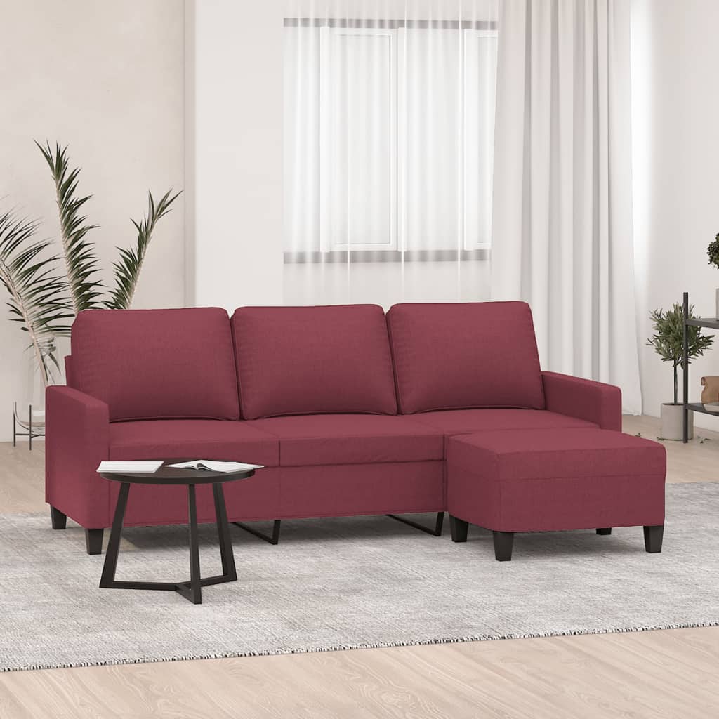 Sofá de 3 lugares com apoio de pés 180 cm tecido vermelho tinto