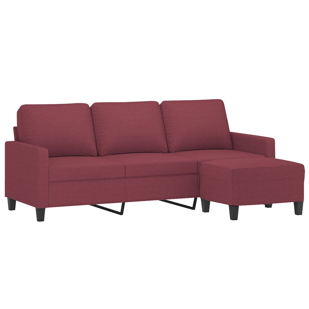 Sofá de 3 lugares com apoio de pés 180 cm tecido vermelho tinto