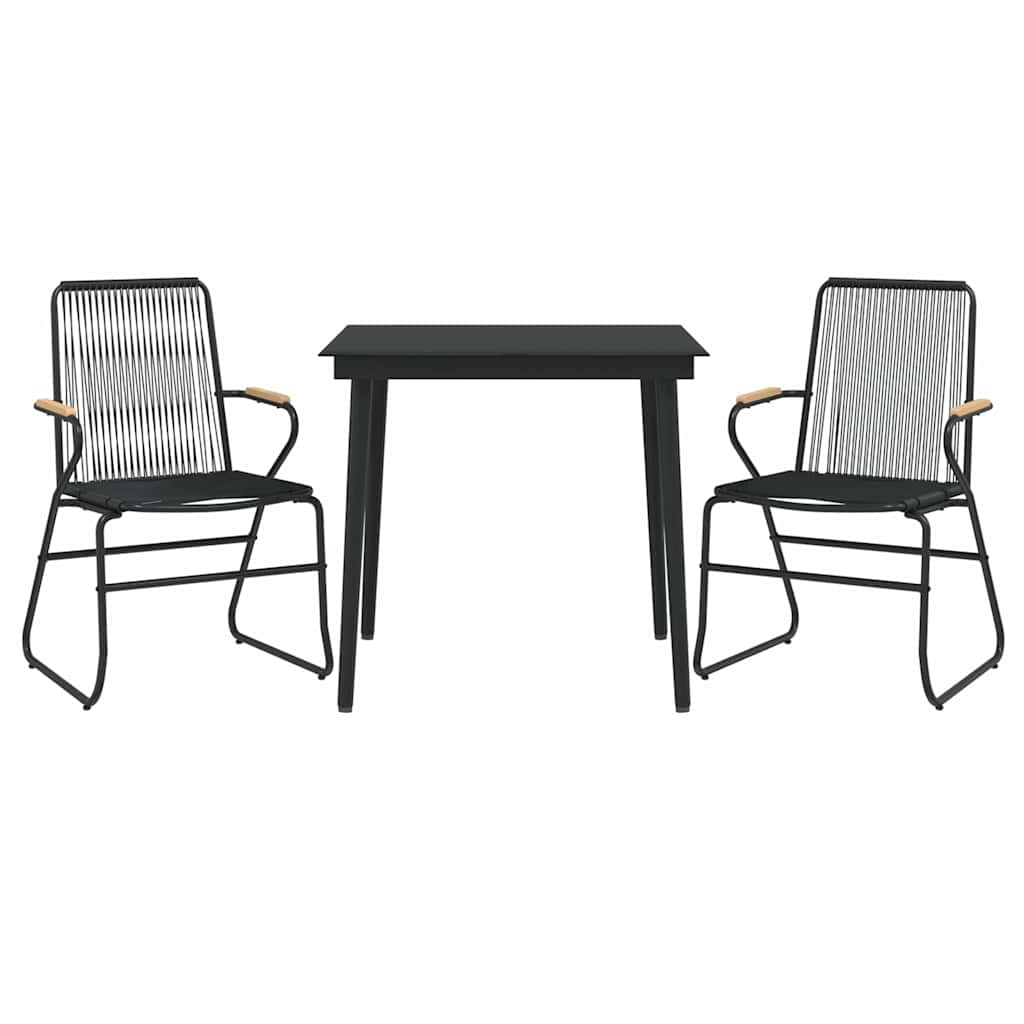 3 Pcs conjunto de jantar para jardim vime PVC preto